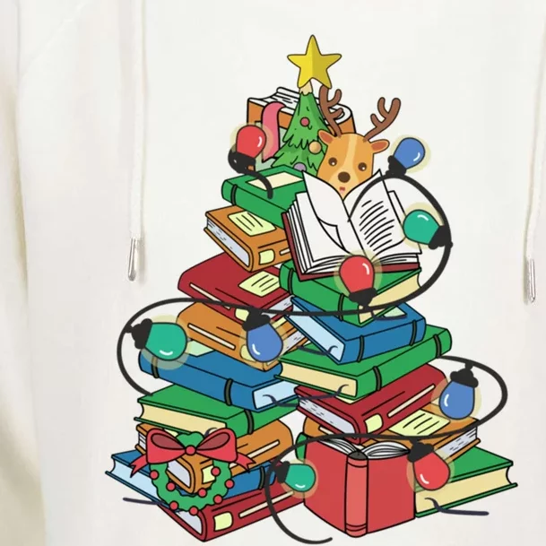 Merry Christmas Library Book Librarian Book Xmas Tree Lights Cute Gift Womens Funnel Neck Pullover Hood