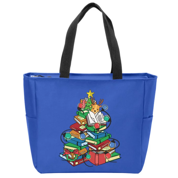 Merry Christmas Library Book Librarian Book Xmas Tree Lights Cute Gift Zip Tote Bag