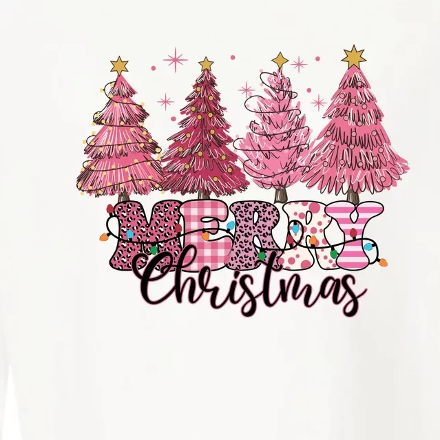 Merry Christmas Lights Pink Tree Gift Xmas Holidays Cropped Pullover Crew