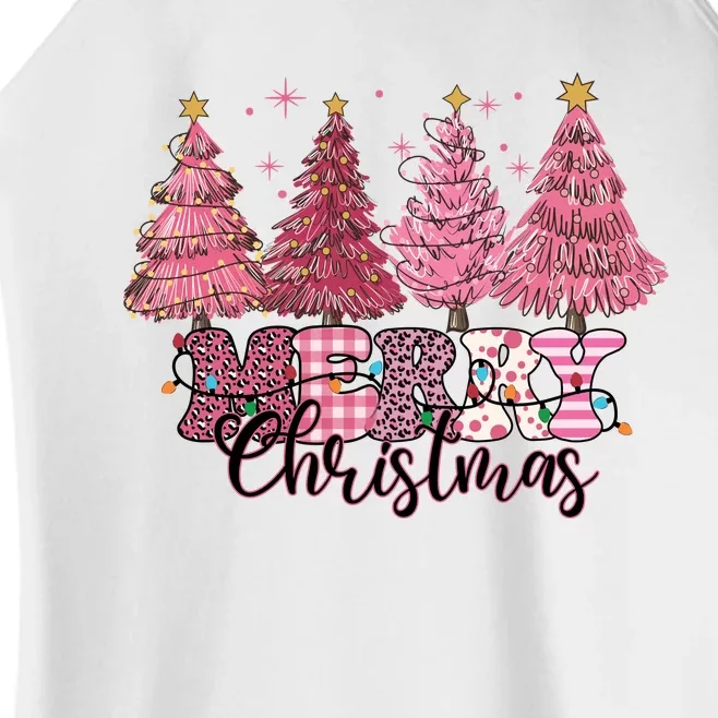 Merry Christmas Lights Pink Tree Gift Xmas Holidays Women’s Perfect Tri Rocker Tank