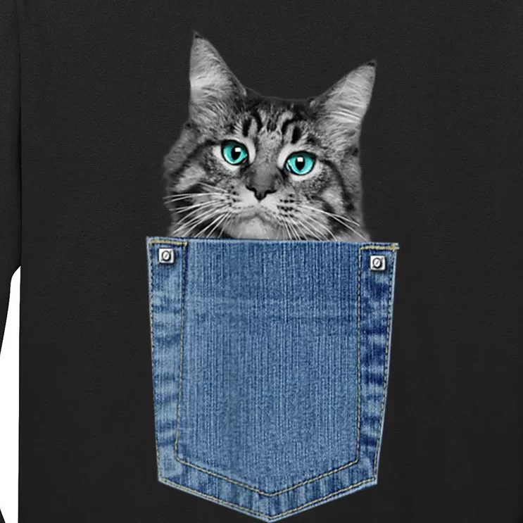 Maine Coon Lover Pocket Kitten Cute Maine Coon Cat Pocket Long Sleeve Shirt