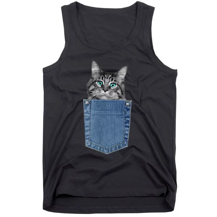 Maine Coon Lover Pocket Kitten Cute Maine Coon Cat Pocket Tank Top