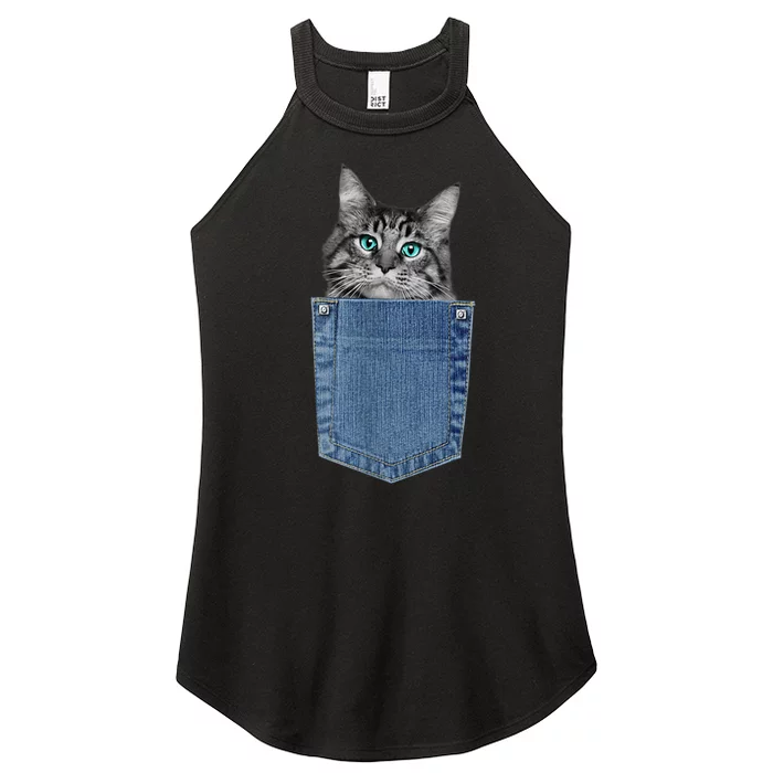 Maine Coon Lover Pocket Kitten Cute Maine Coon Cat Pocket Women’s Perfect Tri Rocker Tank