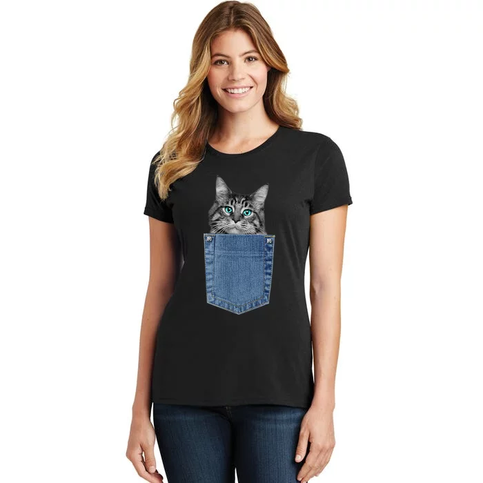 Maine Coon Lover Pocket Kitten Cute Maine Coon Cat Pocket Women's T-Shirt