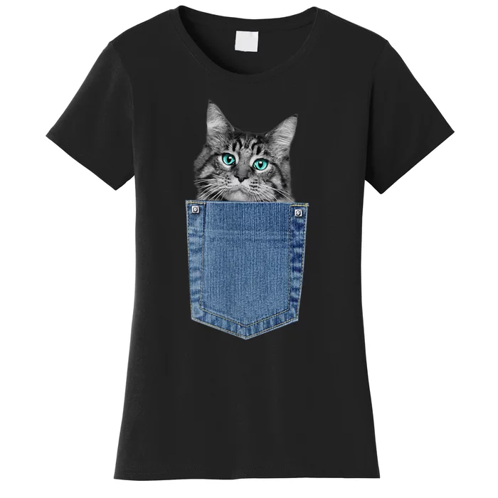 Maine Coon Lover Pocket Kitten Cute Maine Coon Cat Pocket Women's T-Shirt