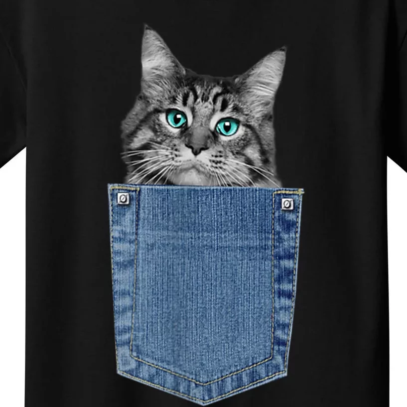 Maine Coon Lover Pocket Kitten Cute Maine Coon Cat Pocket Kids T-Shirt