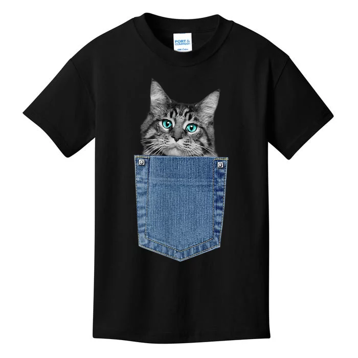 Maine Coon Lover Pocket Kitten Cute Maine Coon Cat Pocket Kids T-Shirt