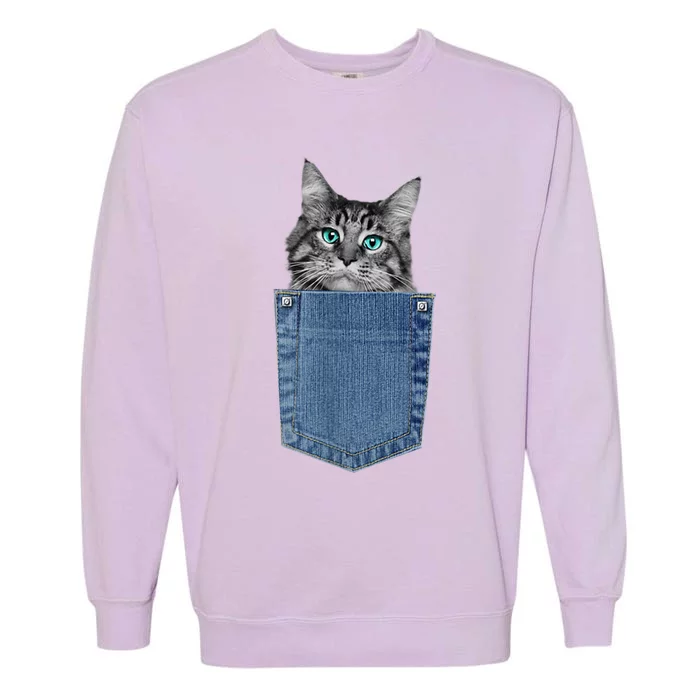 Maine Coon Lover Pocket Kitten Cute Maine Coon Cat Pocket Garment-Dyed Sweatshirt