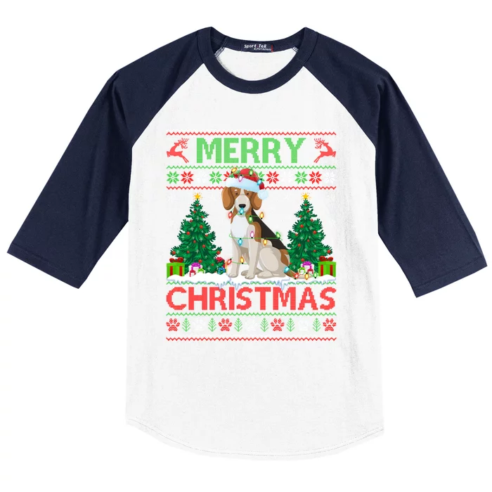 Merry Christmas Lighting Ugly Beagle Christmas Gift Baseball Sleeve Shirt