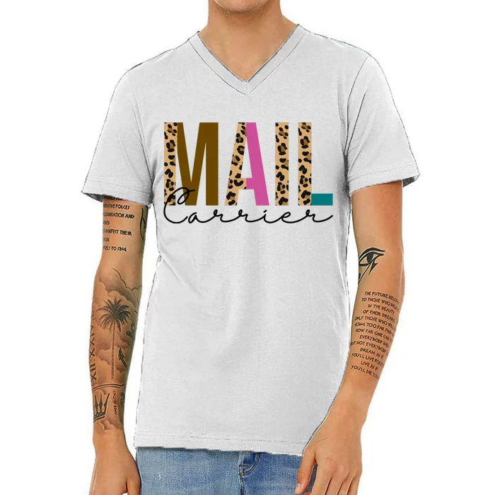 Mail Carrier Leopard Cute Gift V-Neck T-Shirt