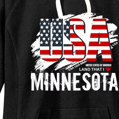 Mn Clothing Land That I Love Minnesota American Flag Usa Gift Women's Fleece Hoodie