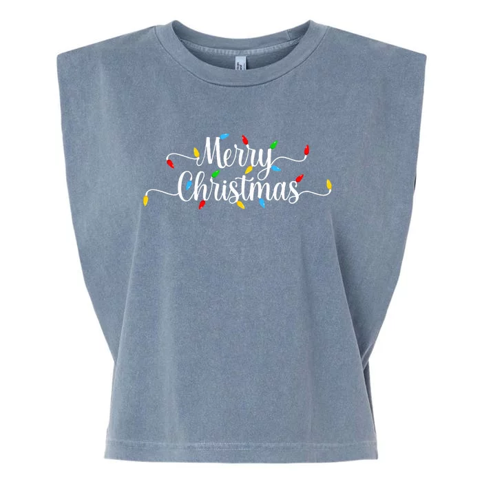 Merry Christmas Lights Xmas Garment-Dyed Women's Muscle Tee