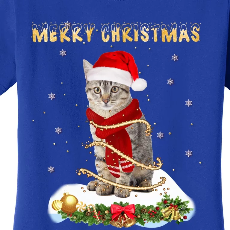 Merry Christmas Love Cat Cat Wearing A Santa Hat Meaningful Gift Women's T-Shirt