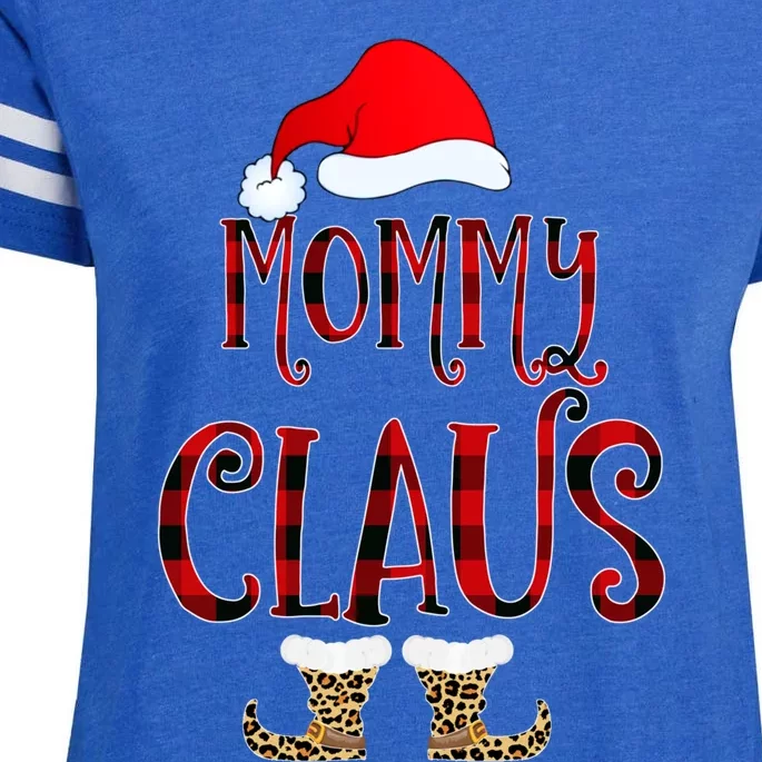 Mommy Claus Leopard Christmas Pajama Santa Gift For Mama Gift Enza Ladies Jersey Football T-Shirt