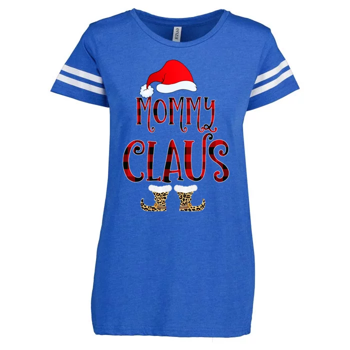 Mommy Claus Leopard Christmas Pajama Santa Gift For Mama Gift Enza Ladies Jersey Football T-Shirt