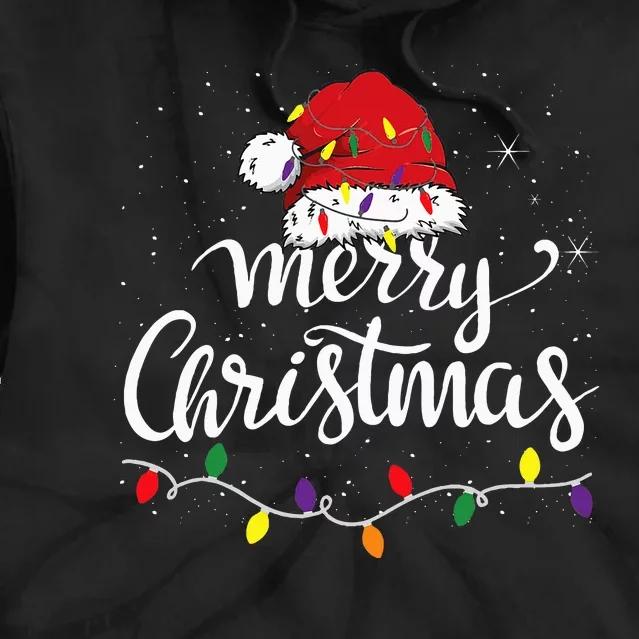 Merry Christmas Lights Red Santa Hat Xmas Family Tie Dye Hoodie