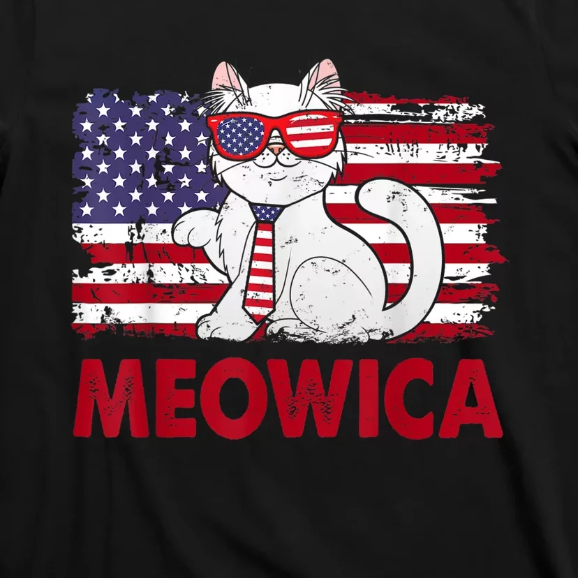 Meowica Cat Lover Usa Flag Independence Day 4th Of July T-Shirt