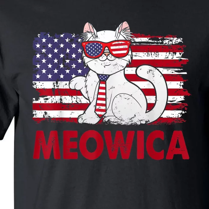 Meowica Cat Lover Usa Flag Independence Day 4th Of July Tall T-Shirt