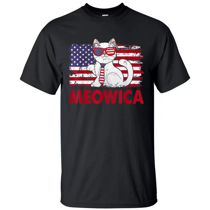 Meowica Cat Lover Usa Flag Independence Day 4th Of July Tall T-Shirt