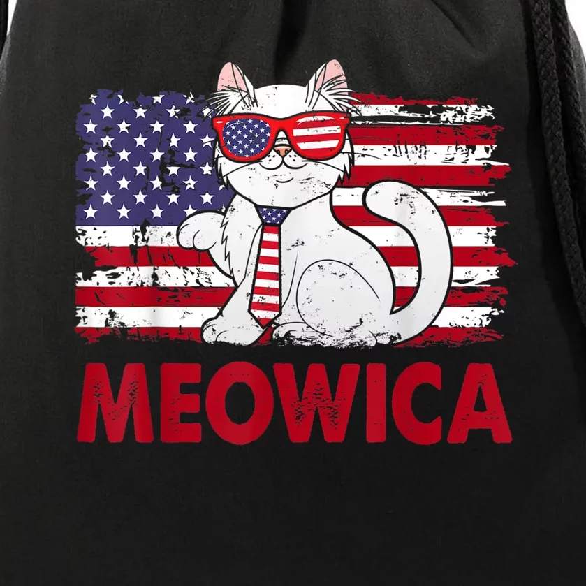 Meowica Cat Lover Usa Flag Independence Day 4th Of July Drawstring Bag