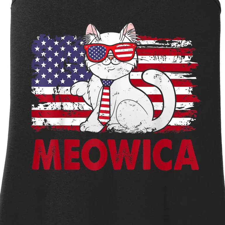 Meowica Cat Lover Usa Flag Independence Day 4th Of July Ladies Essential Tank