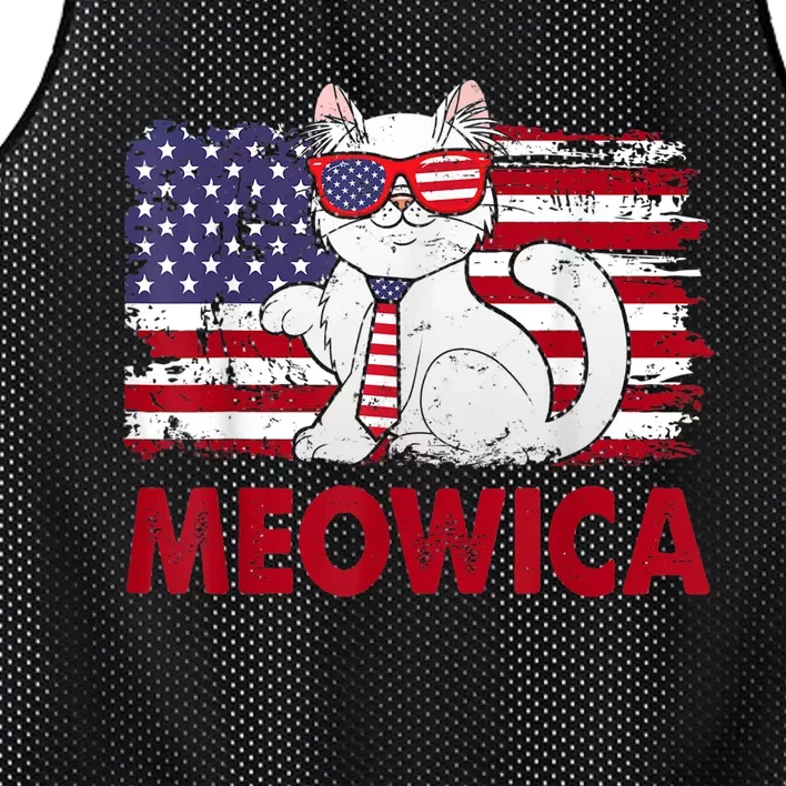 Meowica Cat Lover Usa Flag Independence Day 4th Of July Mesh Reversible Basketball Jersey Tank