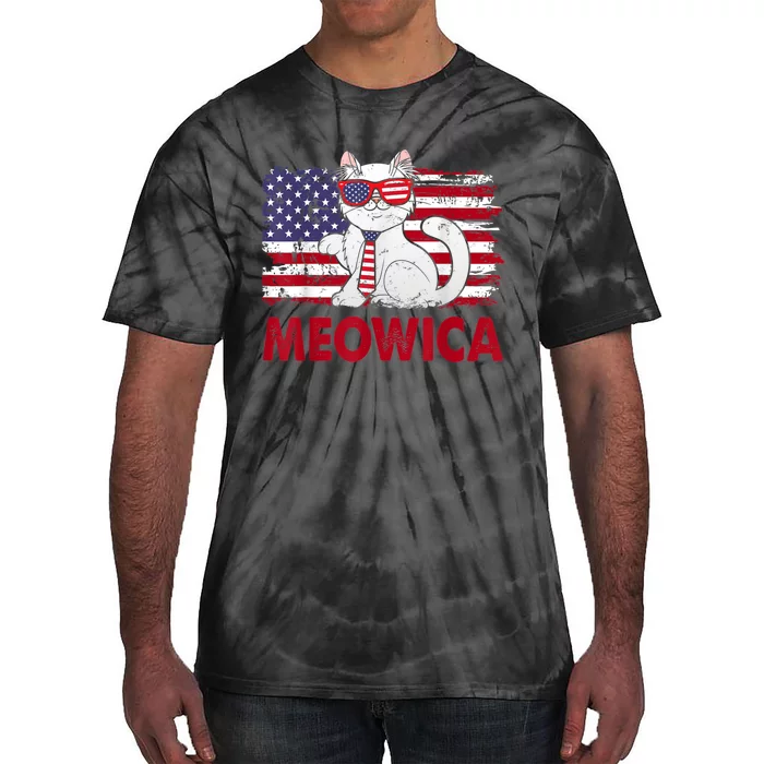 Meowica Cat Lover Usa Flag Independence Day 4th Of July Tie-Dye T-Shirt