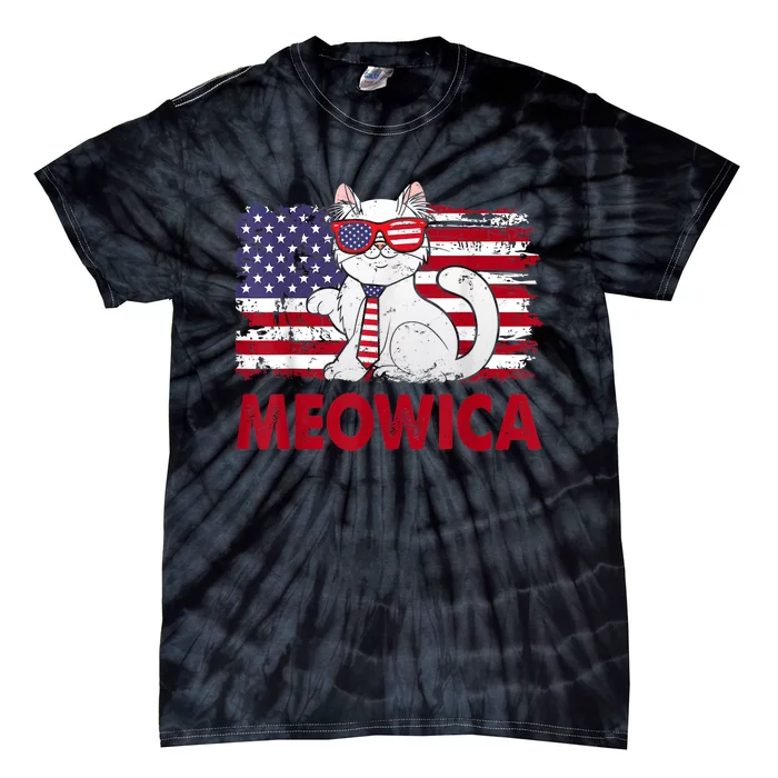 Meowica Cat Lover Usa Flag Independence Day 4th Of July Tie-Dye T-Shirt