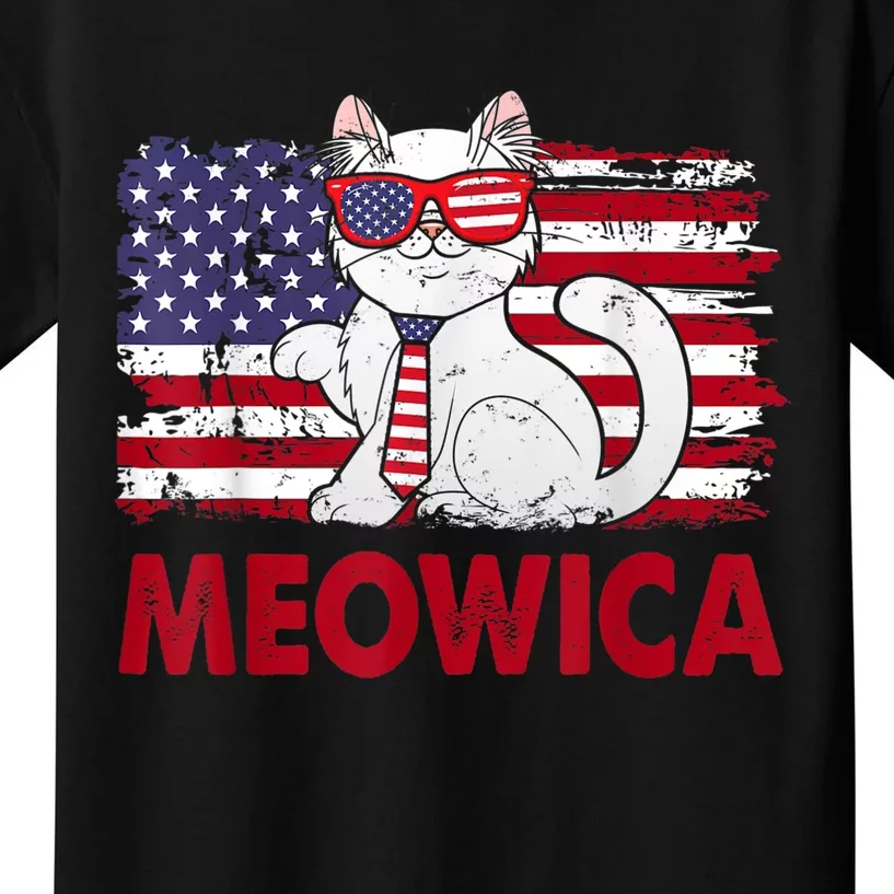 Meowica Cat Lover Usa Flag Independence Day 4th Of July Kids T-Shirt