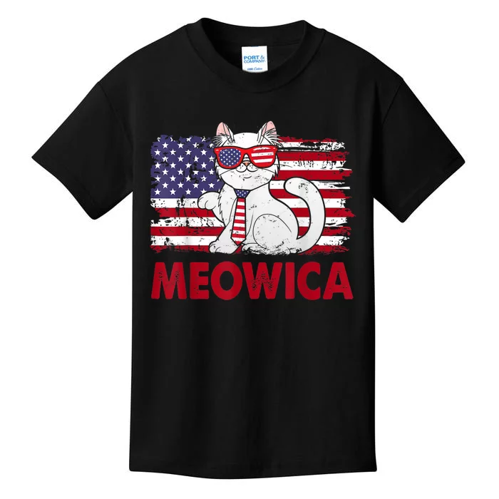 Meowica Cat Lover Usa Flag Independence Day 4th Of July Kids T-Shirt