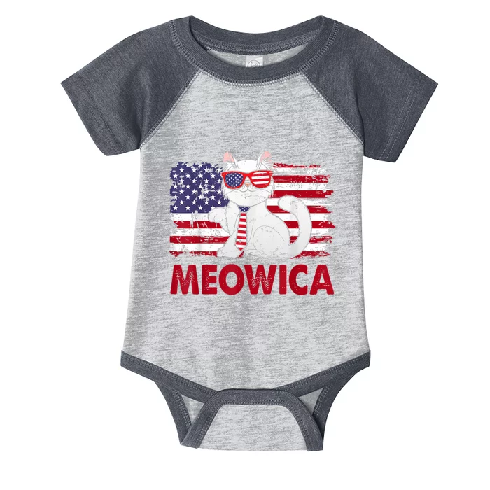 Meowica Cat Lover Usa Flag Independence Day 4th Of July Infant Baby Jersey Bodysuit