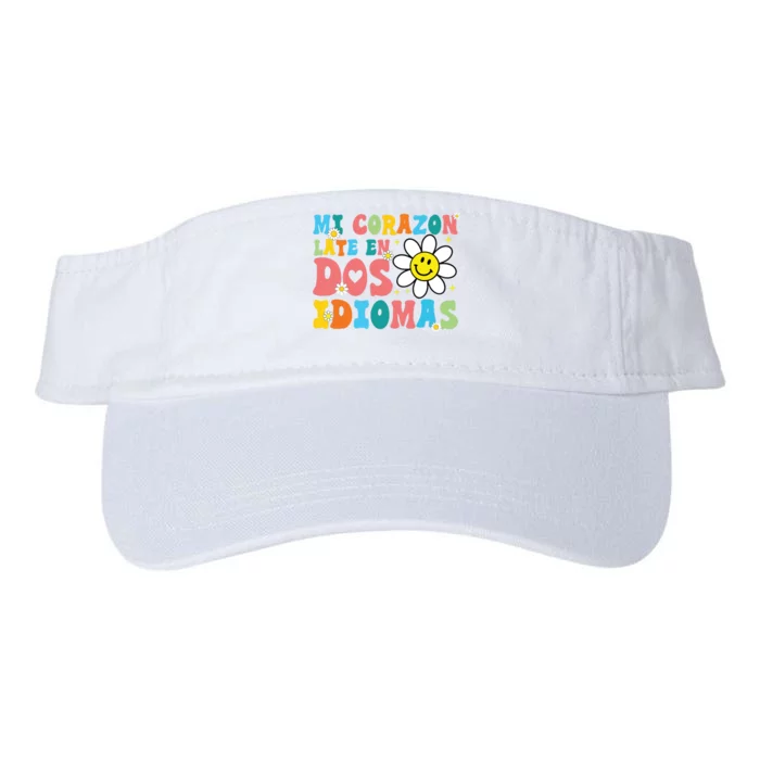 Mi Corazon Late En Dos Idiomas Bilingual Spanish Teacher Valucap Bio-Washed Visor