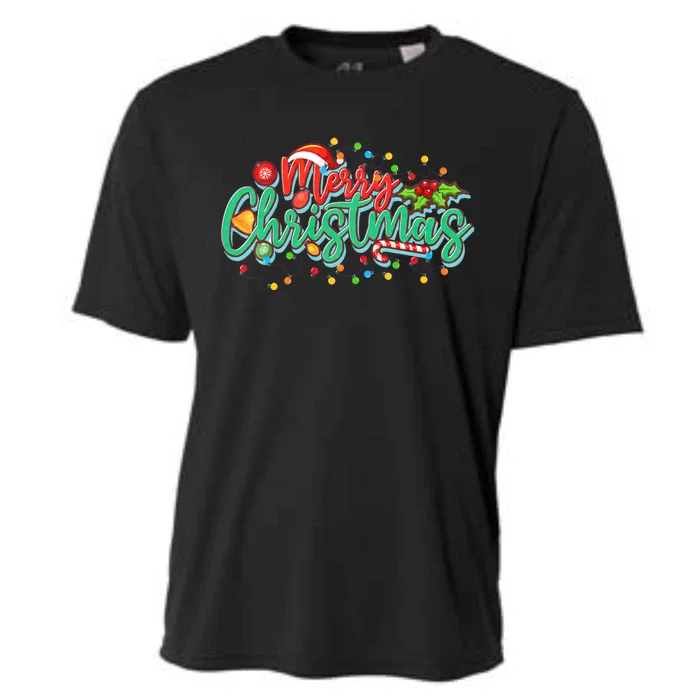 Merry Christmas Lights Red Santa Hat Matching Family Outfits Cooling Performance Crew T-Shirt