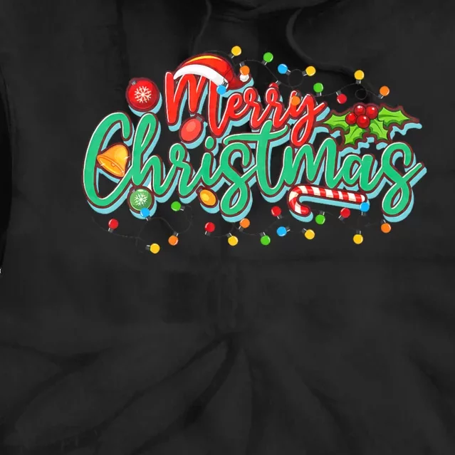 Merry Christmas Lights Red Santa Hat Matching Family Outfits Tie Dye Hoodie