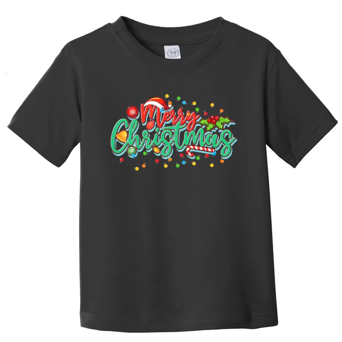 Merry Christmas Lights Red Santa Hat Matching Family Outfits Toddler T-Shirt