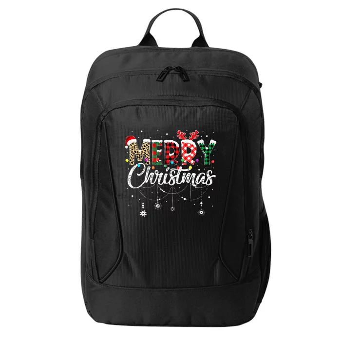 Merry Christmas Leopard Buffalo Red Plaid Santa Family City Backpack