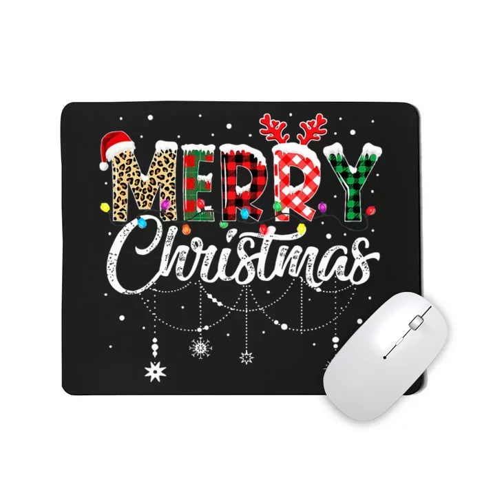 Merry Christmas Leopard Buffalo Red Plaid Santa Family Mousepad