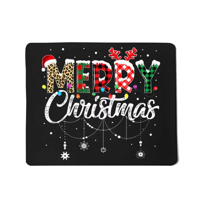 Merry Christmas Leopard Buffalo Red Plaid Santa Family Mousepad