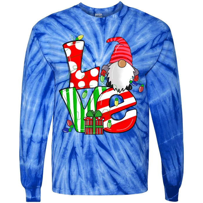 Merry Christmas Love Gnome Christmas Lights Xmas Funny Gift Tie-Dye Long Sleeve Shirt