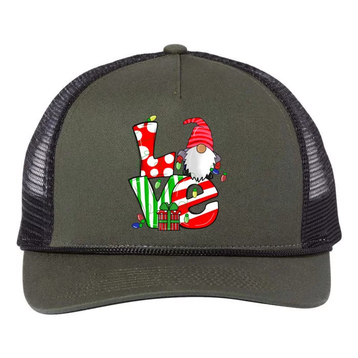 Merry Christmas Love Gnome Christmas Lights Xmas Funny Gift Retro Rope Trucker Hat Cap