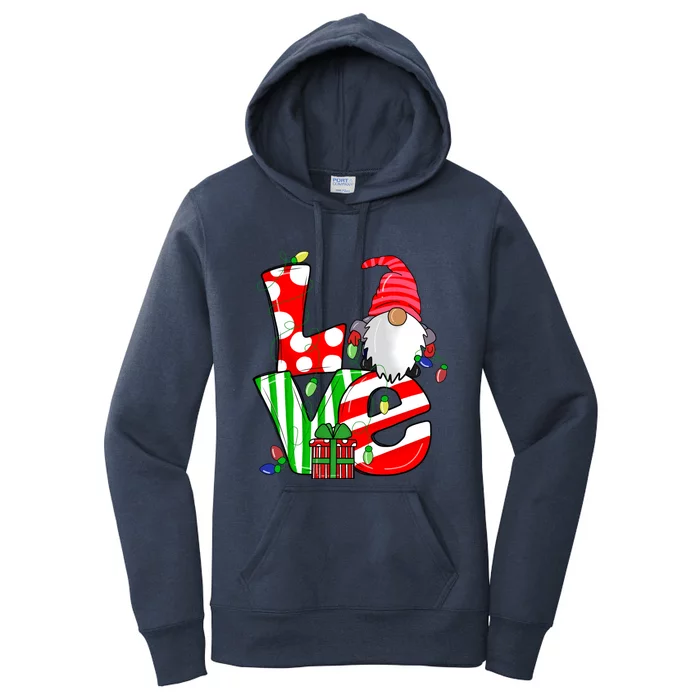 Merry Christmas Love Gnome Christmas Lights Xmas Funny Gift Women's Pullover Hoodie