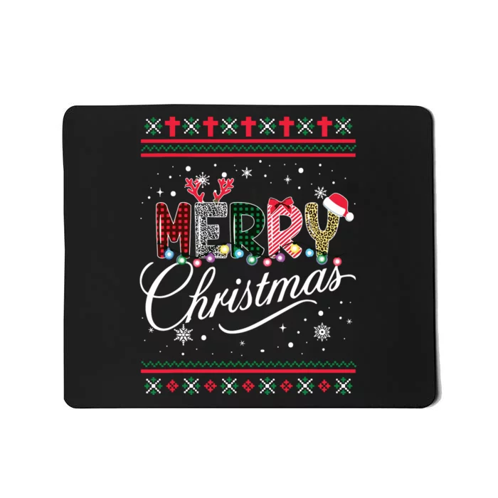 Merry Christmas Leopard Buffalo Red Plaid For Women Mousepad