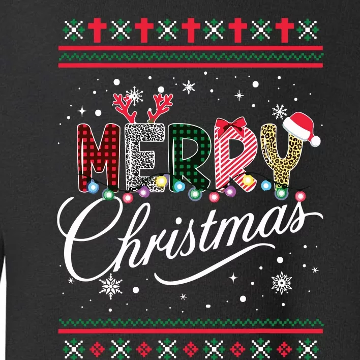 Merry Christmas Leopard Buffalo Red Plaid For Women Toddler Sweatshirt