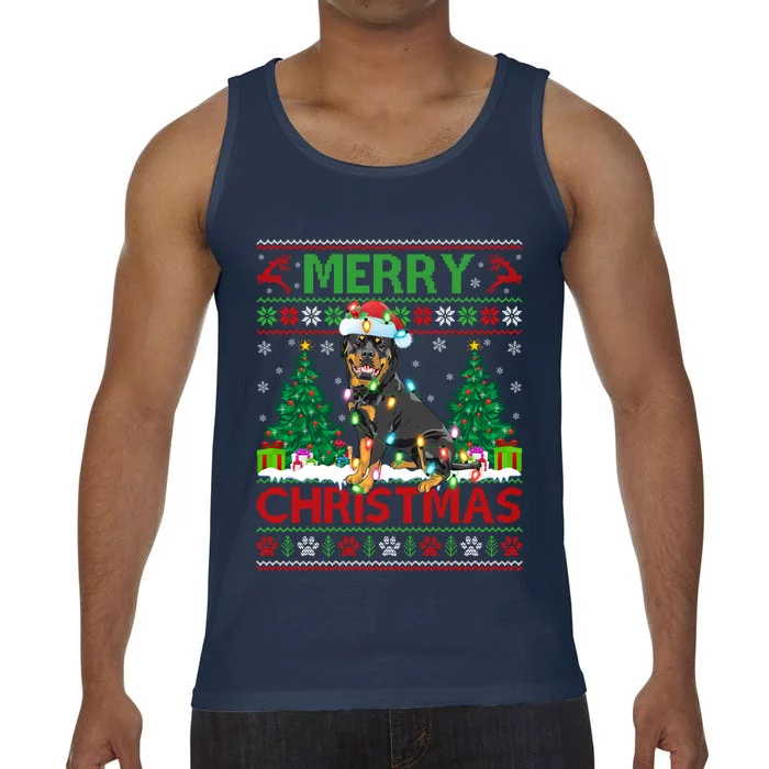 Merry Christmas Lighting Ugly Rottweiler Christmas Gift Comfort Colors® Tank Top