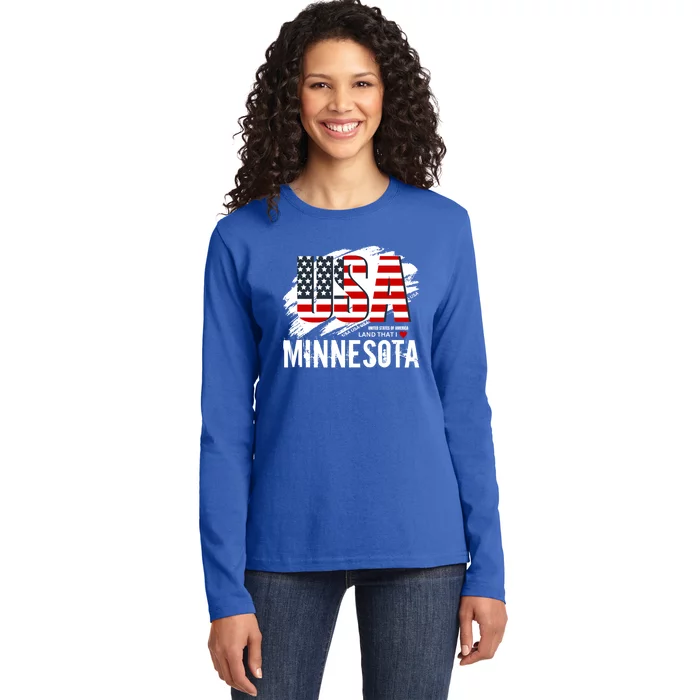 Mn Clothing Land That I Love Minnesota American Flag Usa Gift Ladies Long Sleeve Shirt