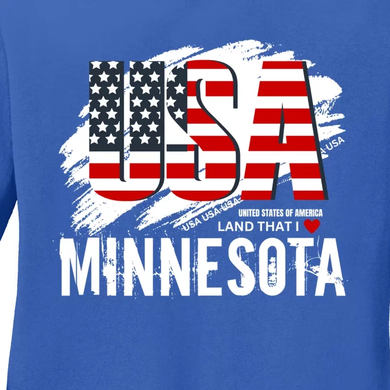 Mn Clothing Land That I Love Minnesota American Flag Usa Gift Ladies Long Sleeve Shirt