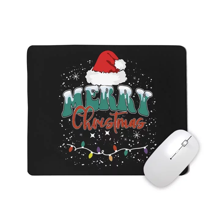 Merry Christmas Led Lights Red Santa Hat Family Mousepad