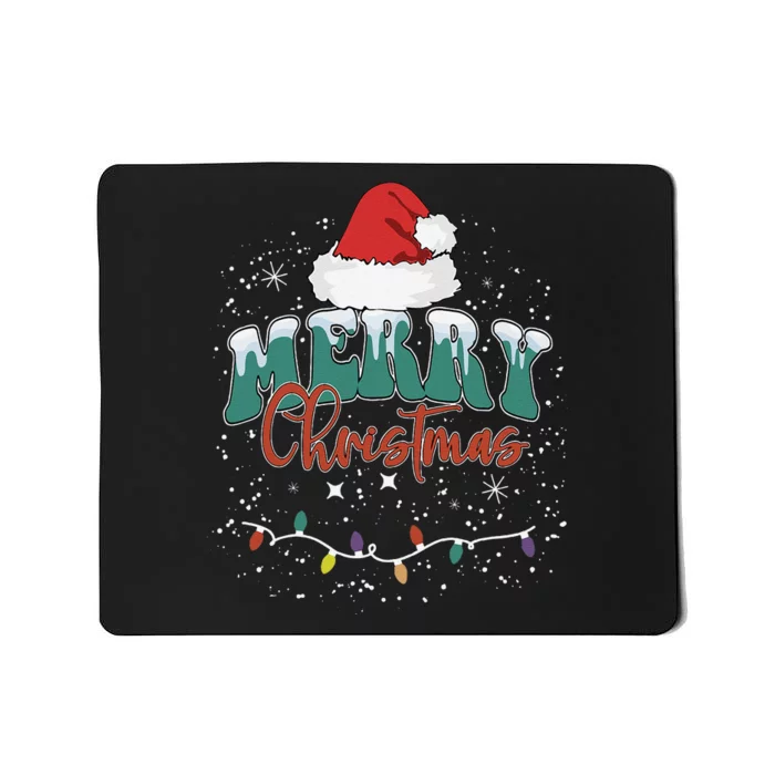 Merry Christmas Led Lights Red Santa Hat Family Mousepad