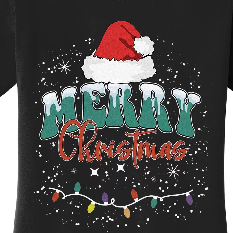 Merry Christmas Led Lights Red Santa Hat Family Women's T-Shirt