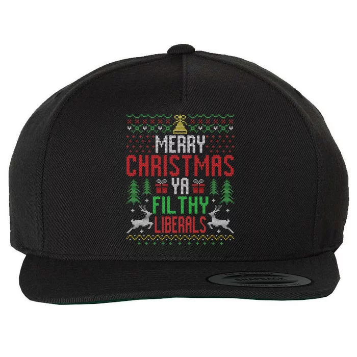 Merry Christmas Liberals Filthy Ya Funny Xmas AntiBiden Wool Snapback Cap